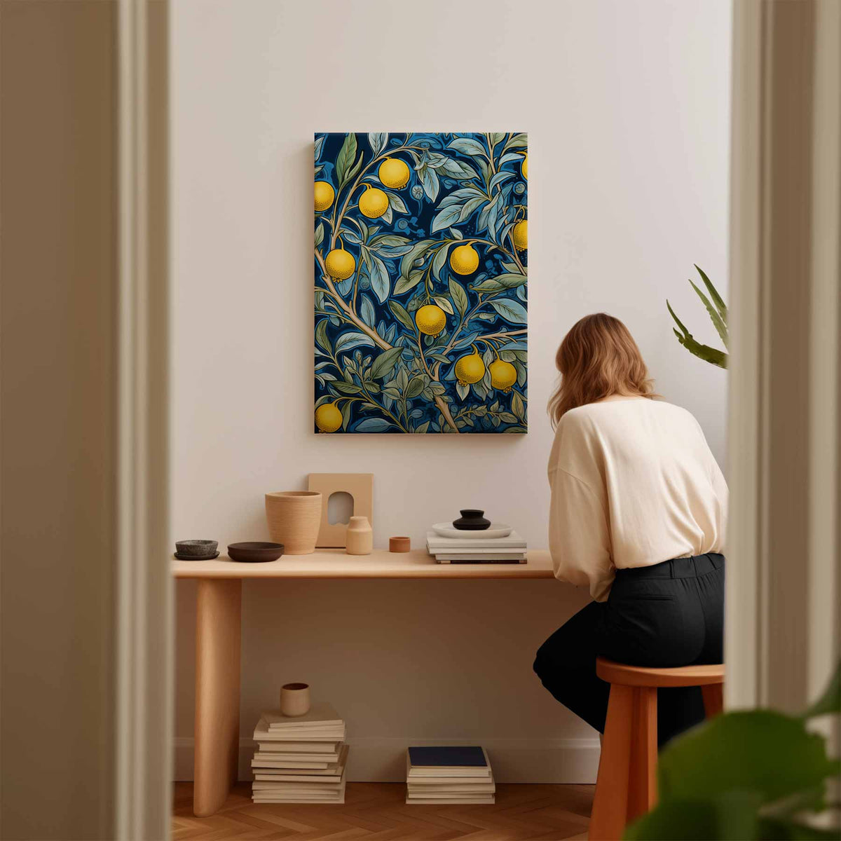 Zonnige Citroenen op Blauw – plexiglas kunstwerk als wanddecoratie