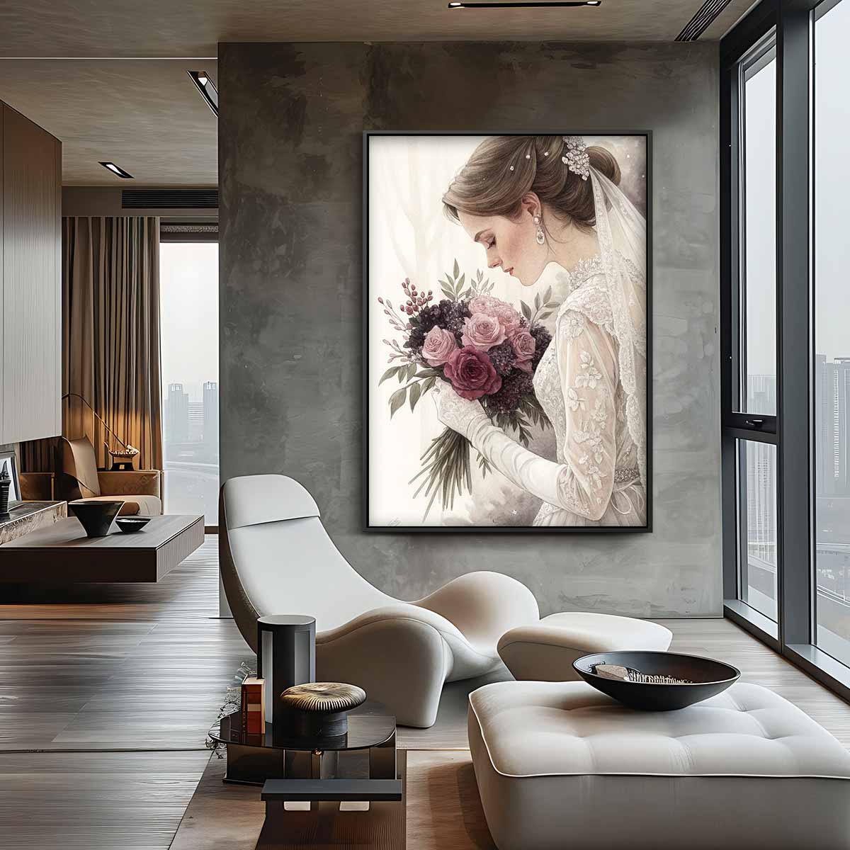 Romantisch Bruidsportret – staand kunstwerk voor modern interieur