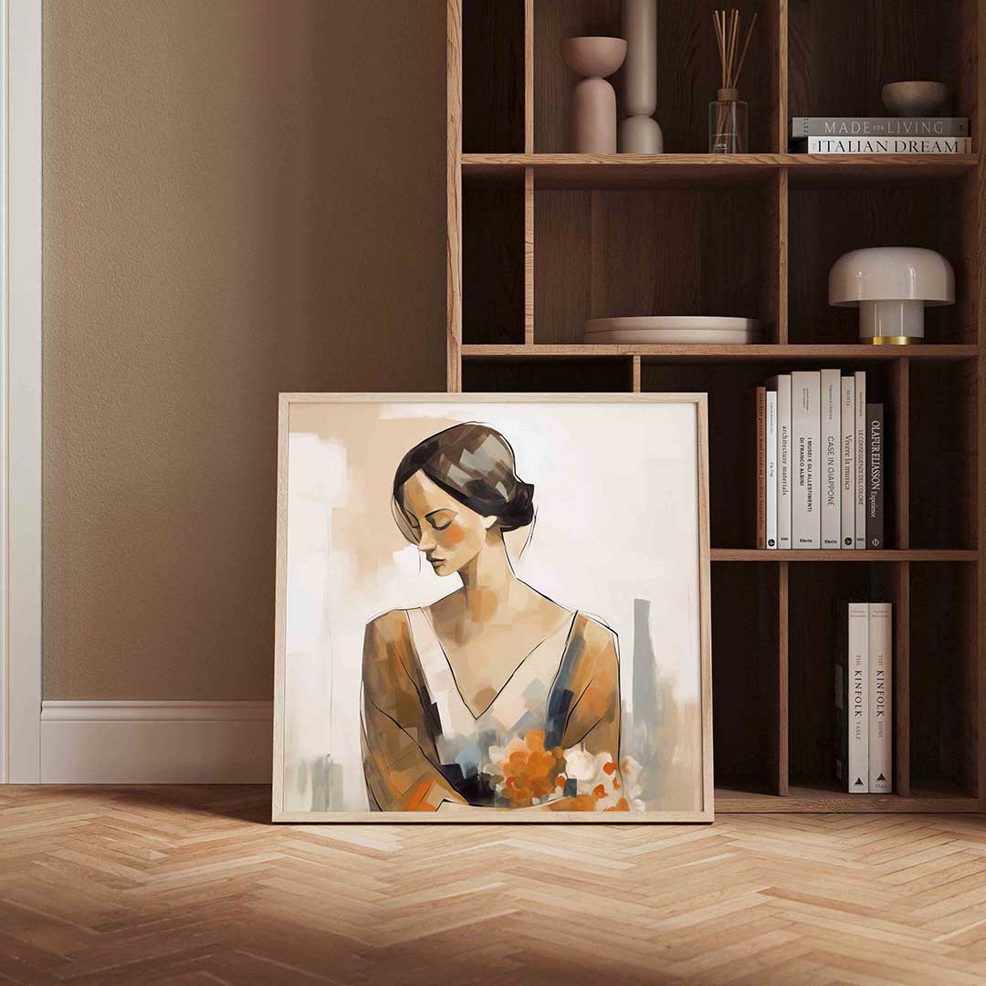 Vrouw met bloemen – portret poster in vierkant formaat