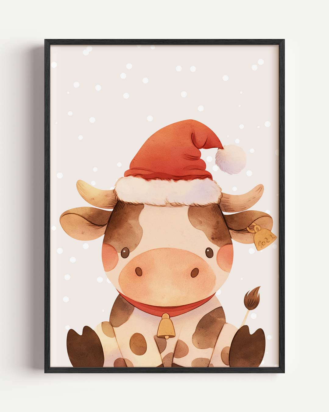 Kerstkoe Feestposter – kids portret poster als wanddecoratie