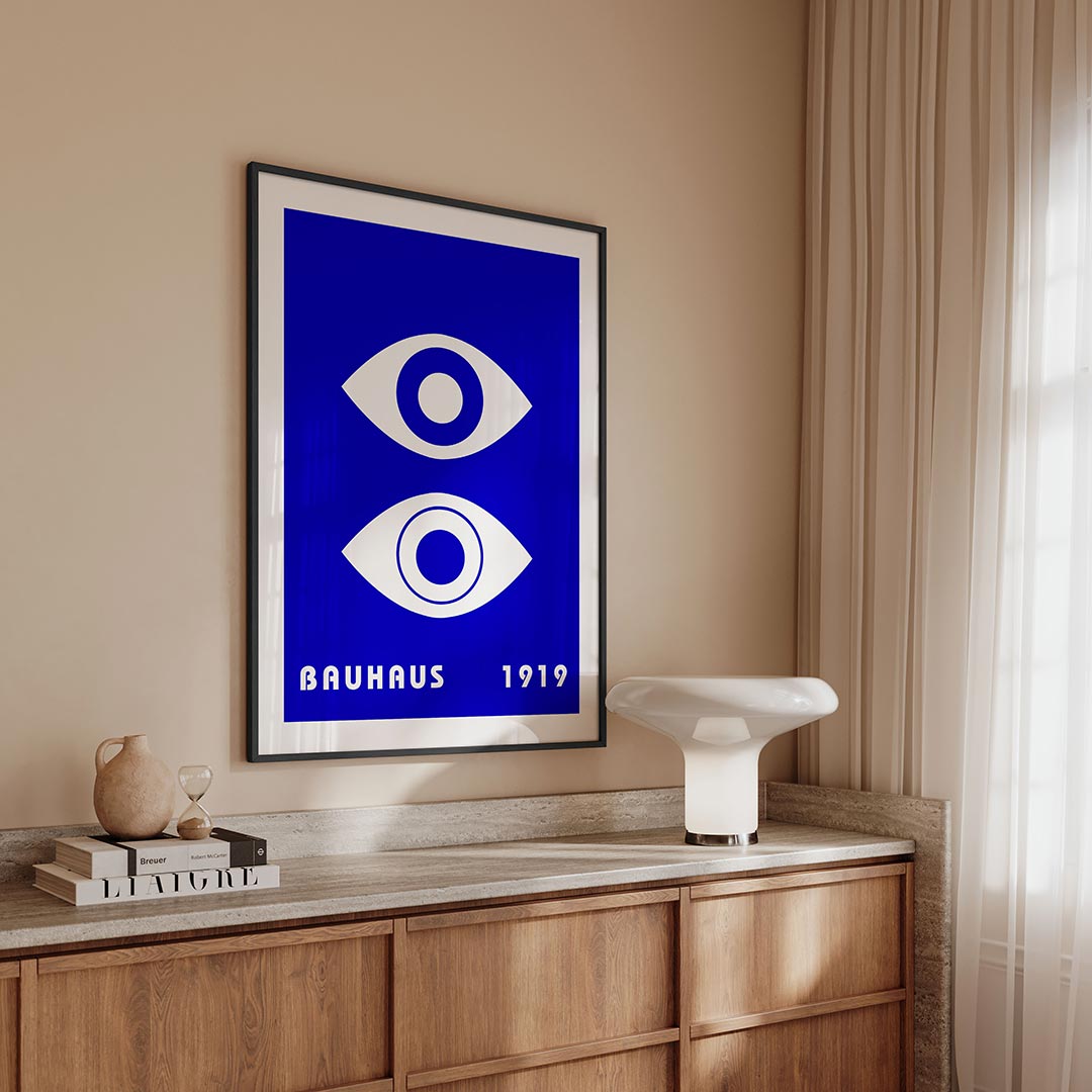 Oogvormen en kleur – geometrische Bauhaus poster in staand formaat
