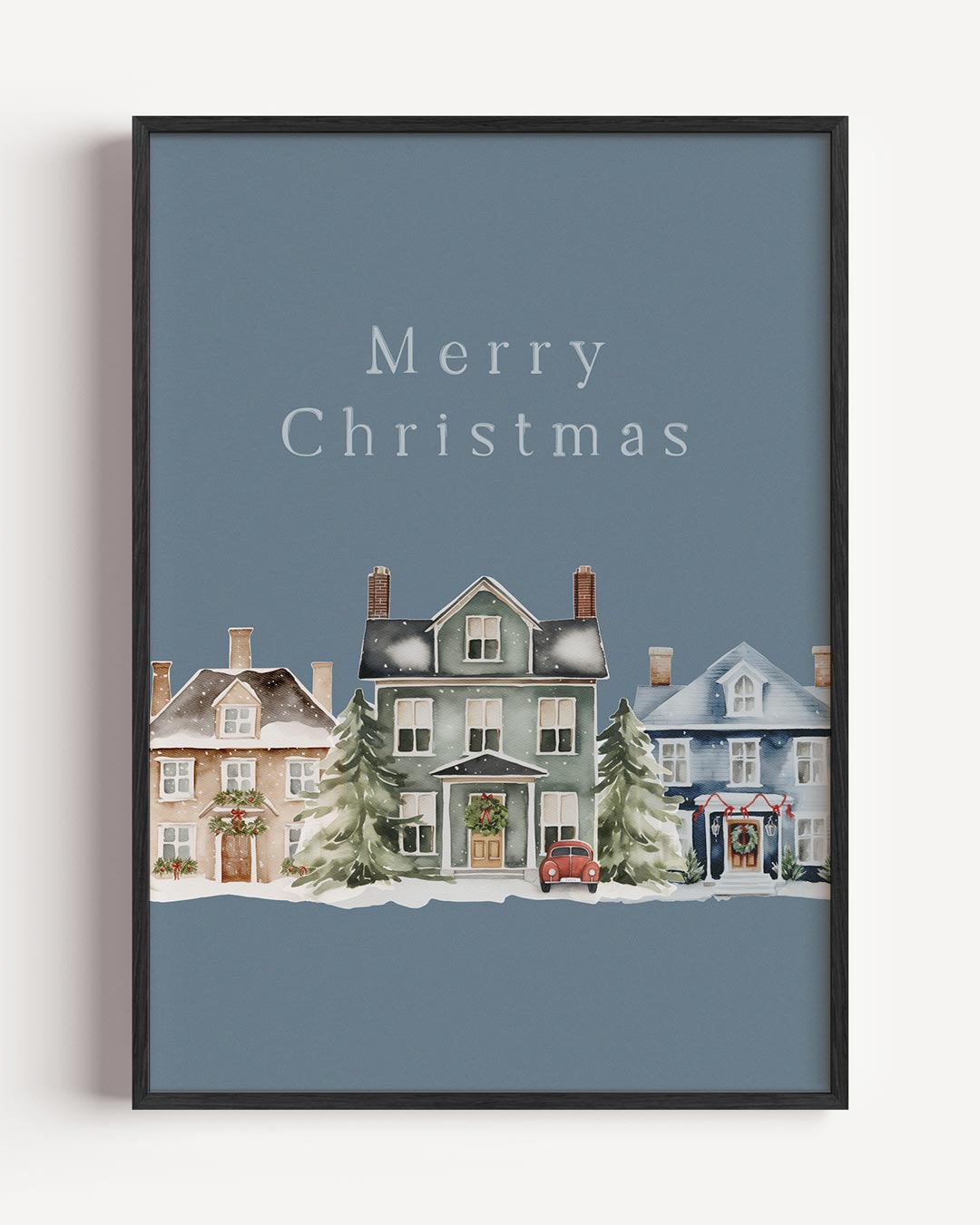 Winterse huizenrij – kerst portret poster als wanddecoratie