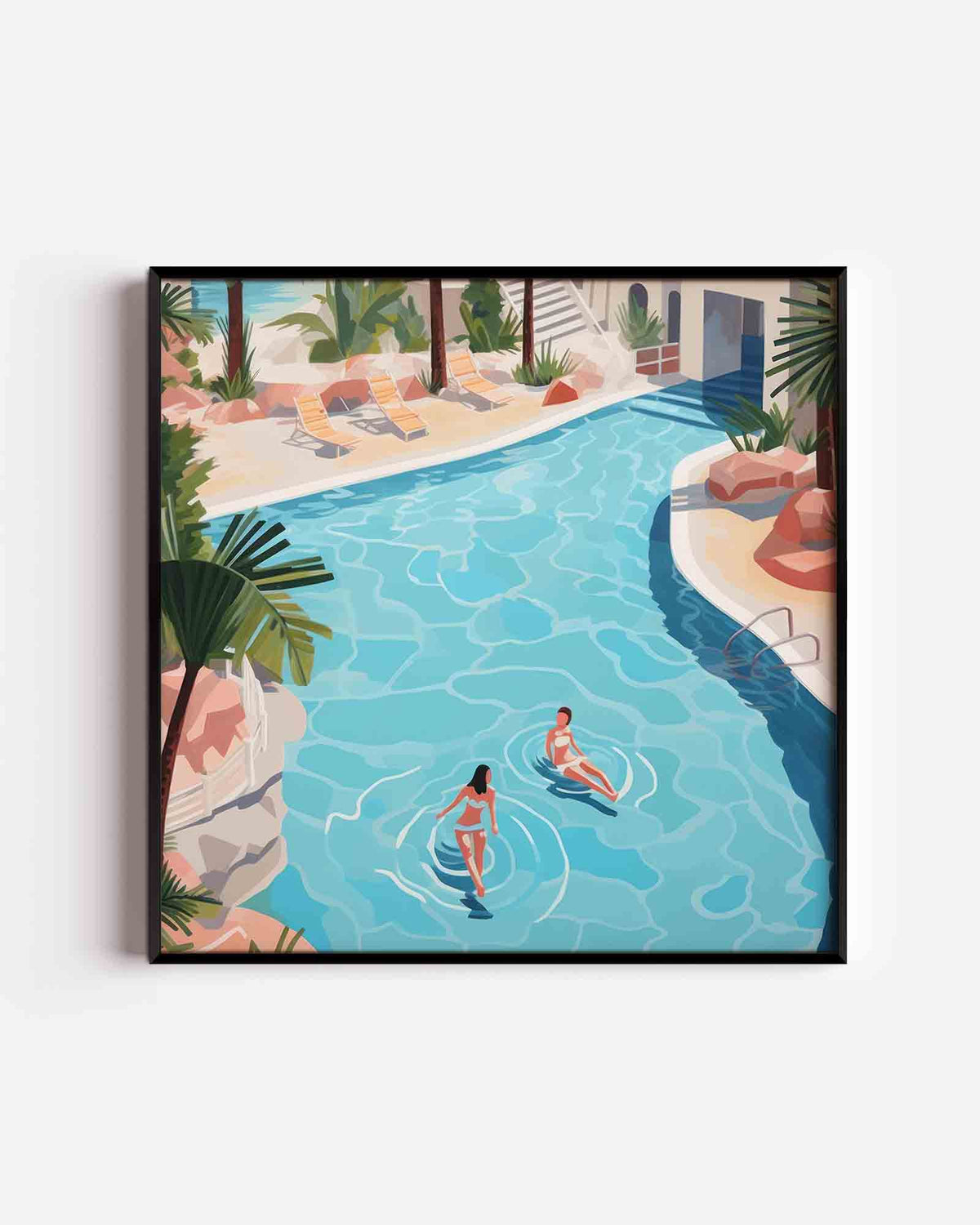 Zwembad met palmbomen – keuken vierkante poster als wanddecoratie