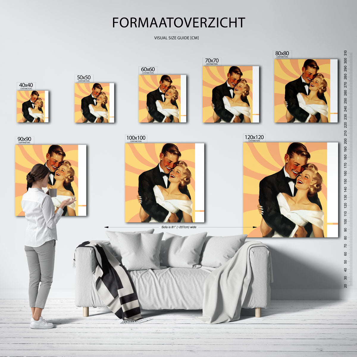 Lachend koppel – kleurrijke vierkante muurposter in Pop Art stijl