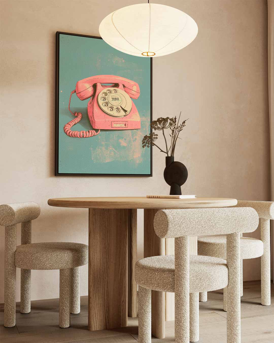 Retro Roze Telefoon Poster – dibond wanddecoratie in staand formaat