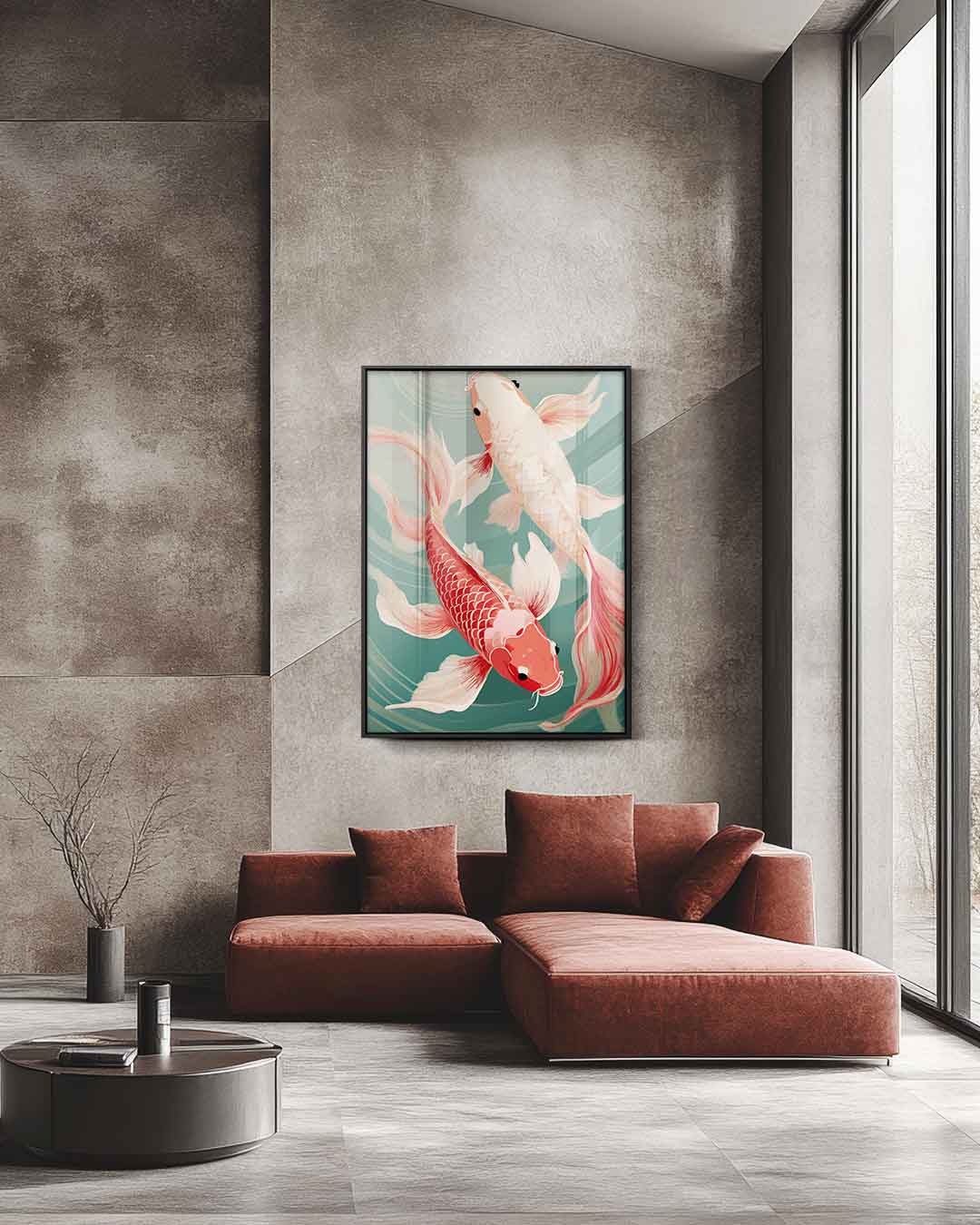 Koi Vissen in Beweging – staande wandkunst voor woonkamer of interieur