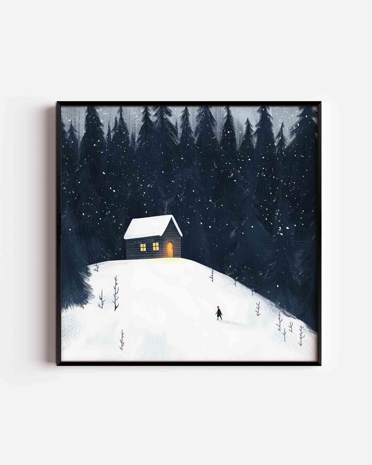 Sneeuwlandschap met huis – vierkante kinderposter als wanddecoratie