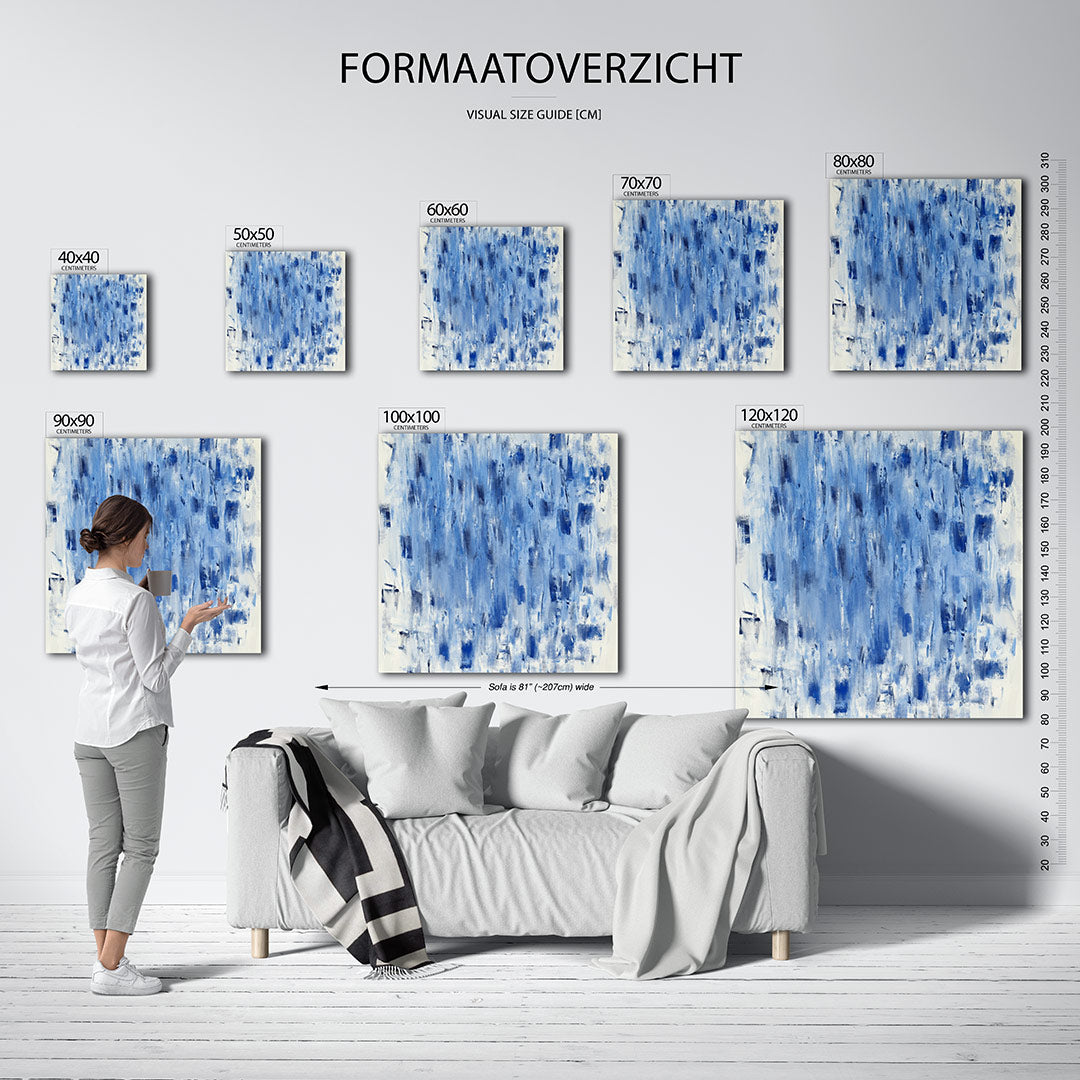 Dynamische blauwe vegen kunstwerk – materiaalweergave – dit werk toont een dynamisch spel van blauwe vegen en texturen, met
