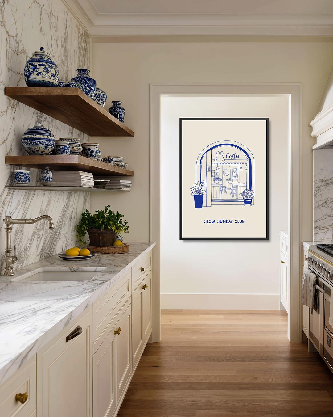 Koffiehuis illustratie – kunstwerk als stijlvolle wanddecoratie