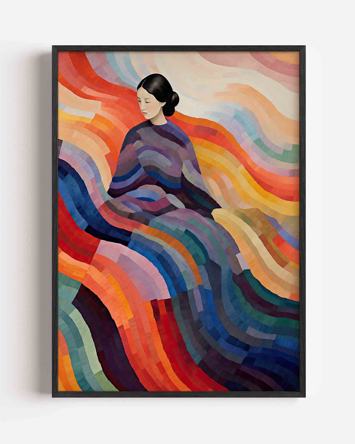 Vrouw met kleurrijke golven – kleurrijke illustratie portret poster als wanddecoratie