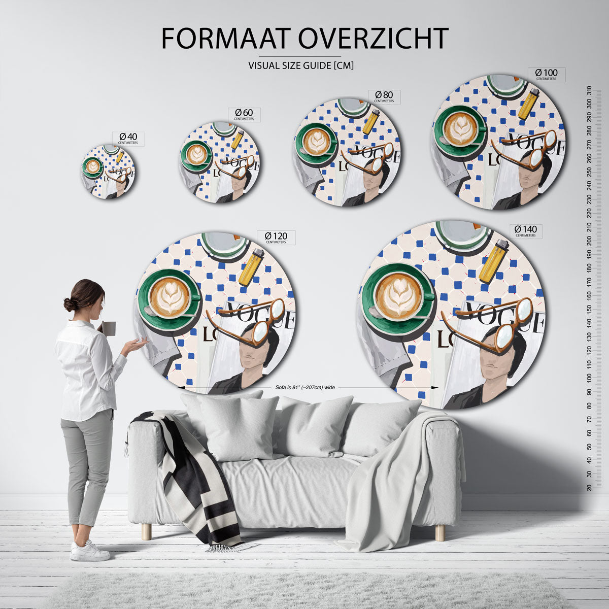 Koffie en tijdschrift – abstracte wandkunst als muurcirkel van WallArtistic