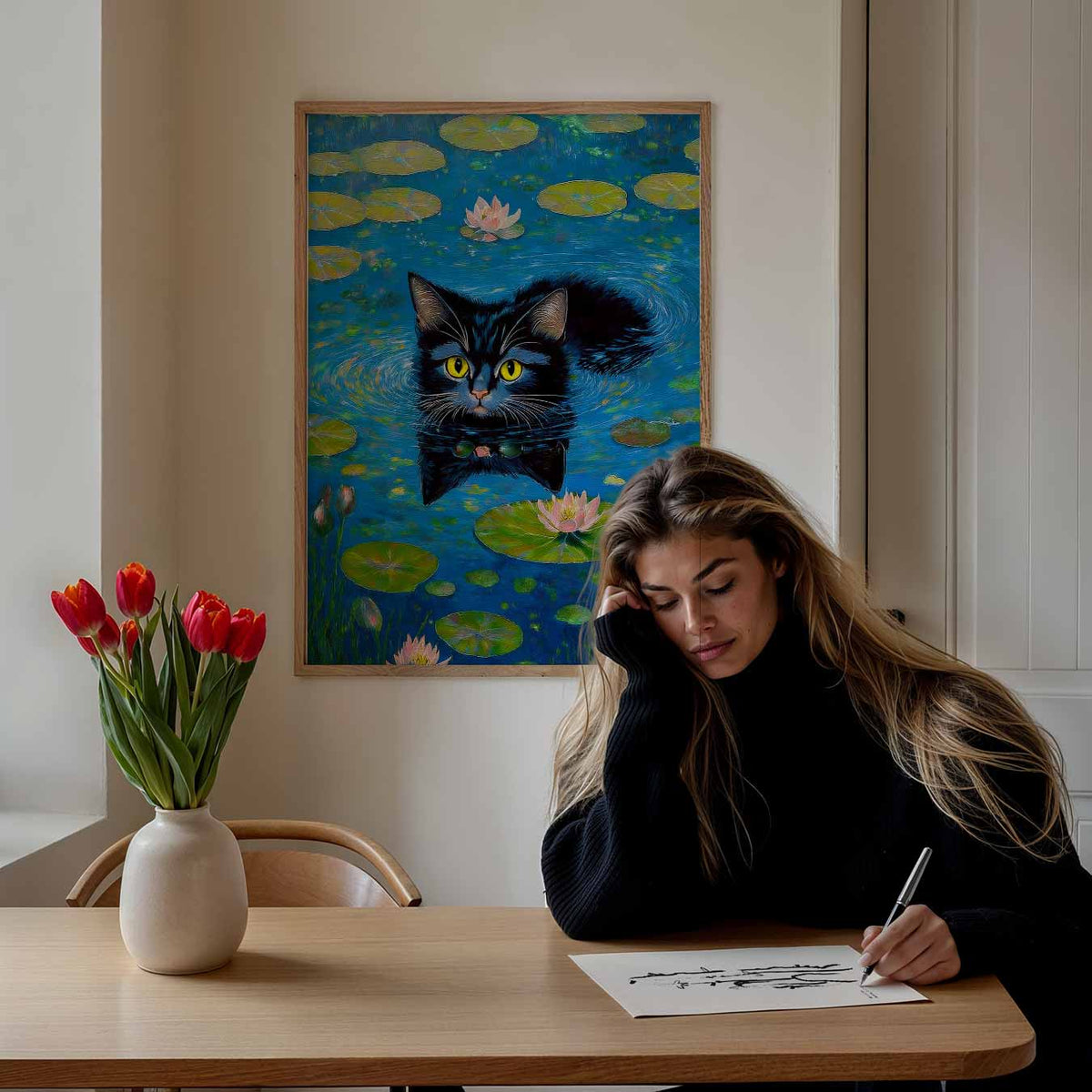 Zwemavontuur van de Kat – Popart poster als moderne urban wanddecoratie