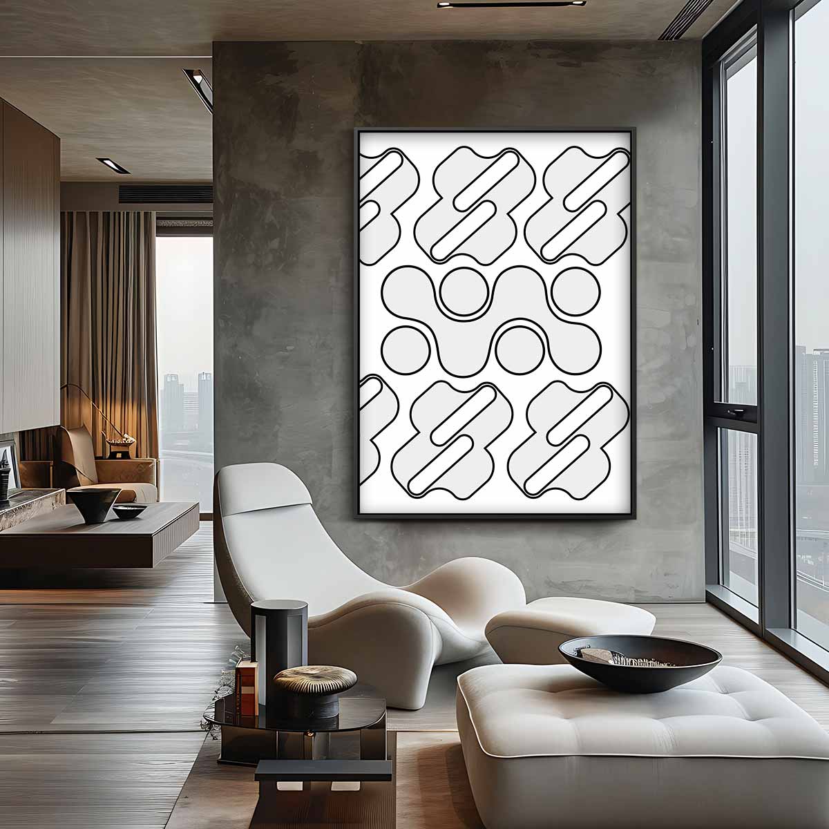 Geometrische Grijze Golf – canvas wanddecoratie in portret formaat