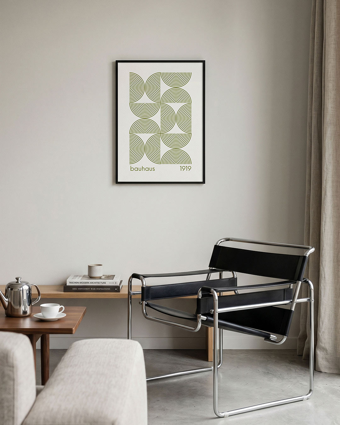 Cirkelritme en lijnen – geometrische Bauhaus poster in staand formaat