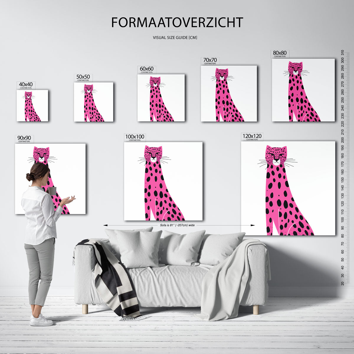 Roze luipaard – vierkante muurposter voor de kinderkamer