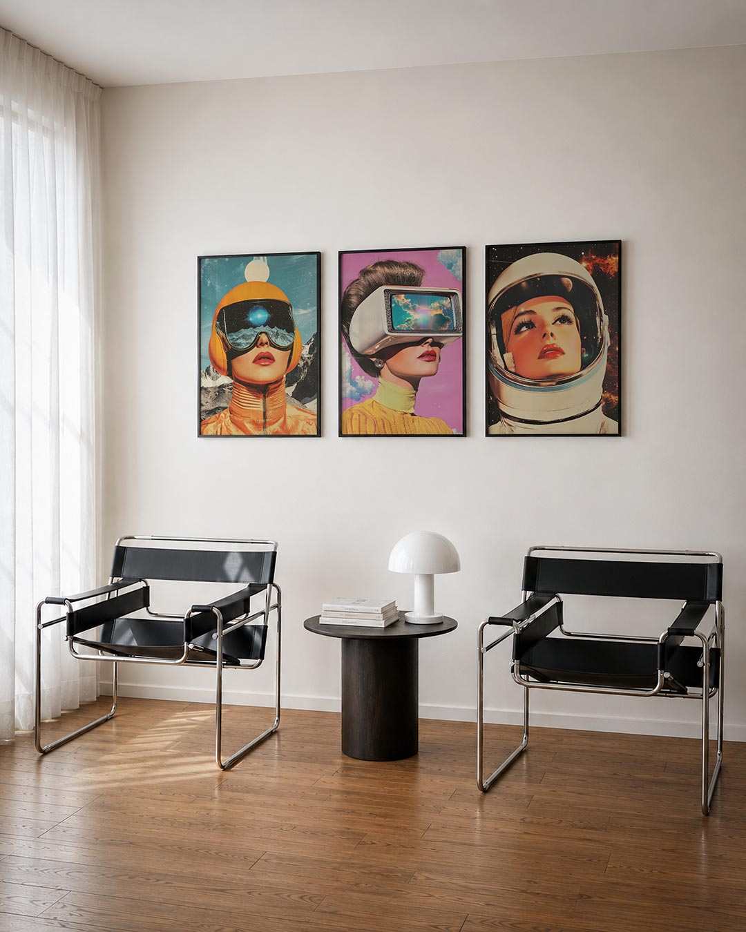 Abstract driedelige posterset – een abstracte posterset met donkere tinten en een rustige