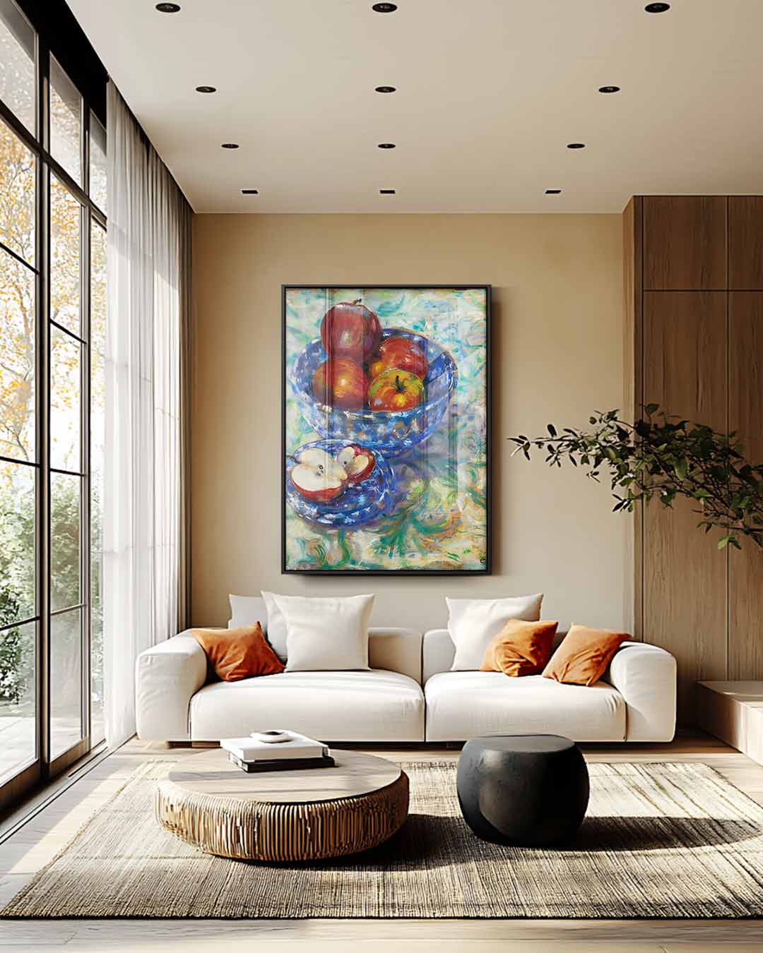 Stilleven met Fruit in Blauwe Schaal – staand kunstwerk voor modern interieur