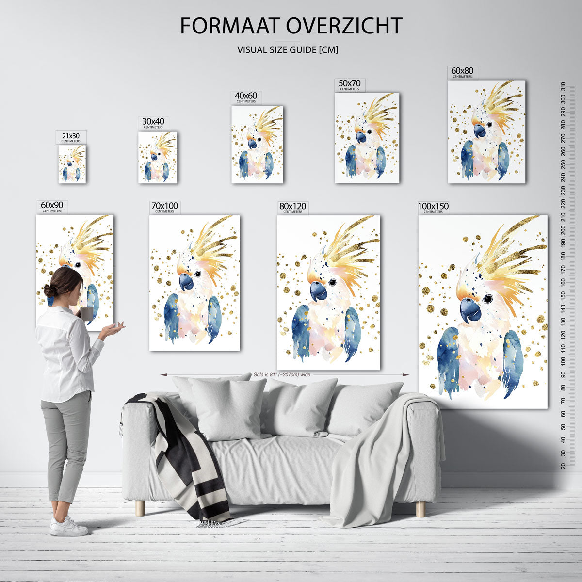 Papegaai met gouden accenten – staande muurposter met dierenthema