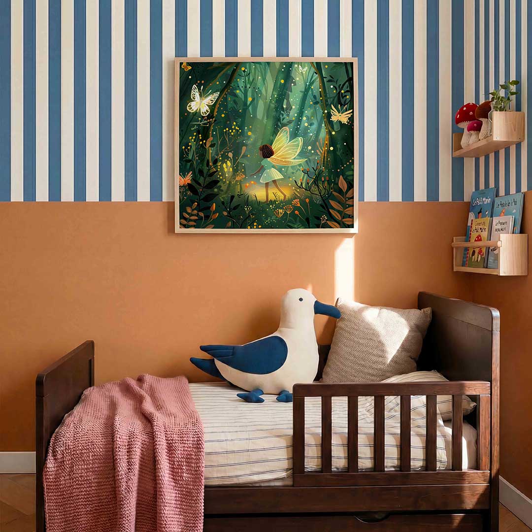 Vleugels en bos – kids poster in vierkant formaat