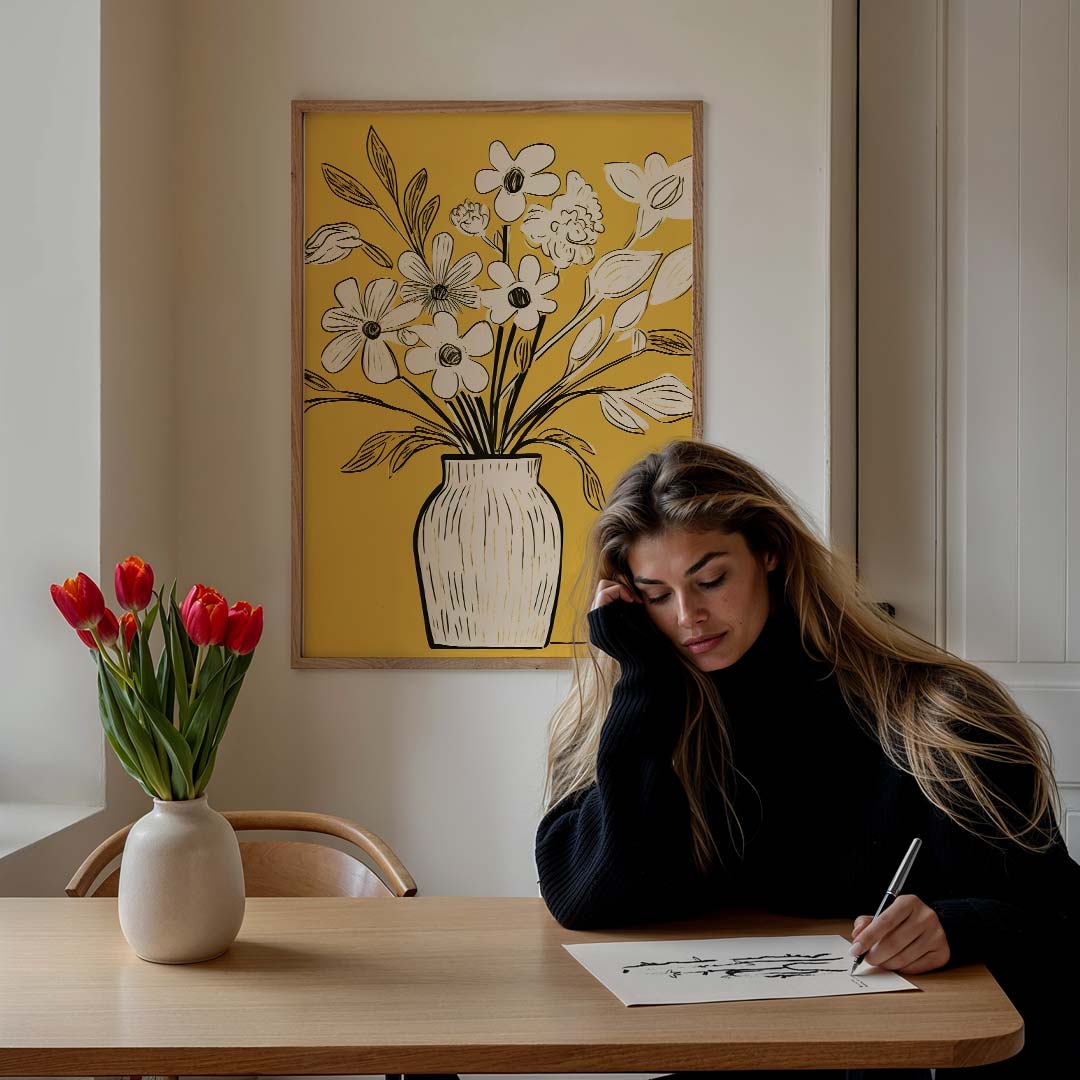 Stijlvolle Bloemenvaas Illustratie – bloemen poster in staand formaat