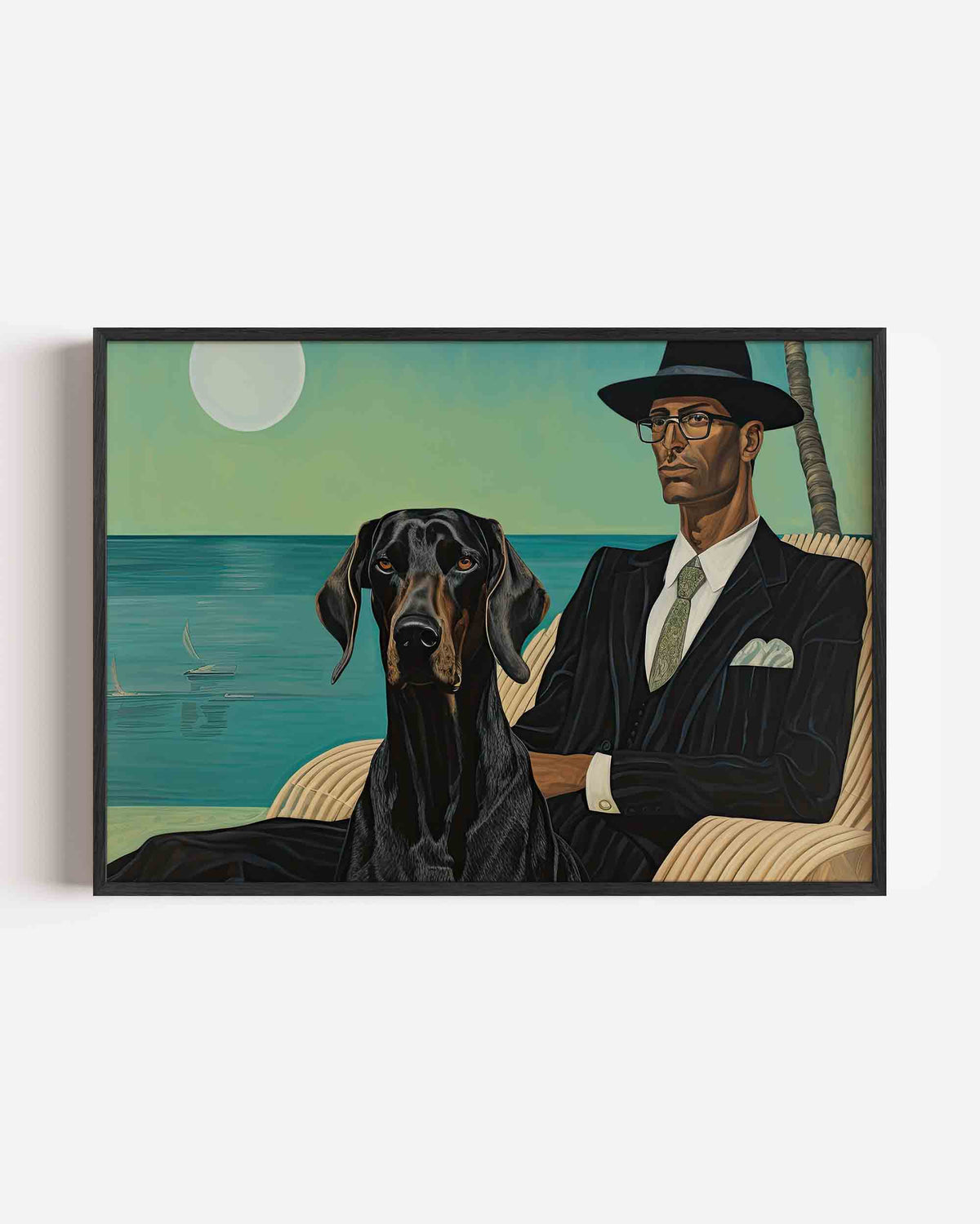 Man en hond bij zee – dieren landscape poster als wanddecoratie