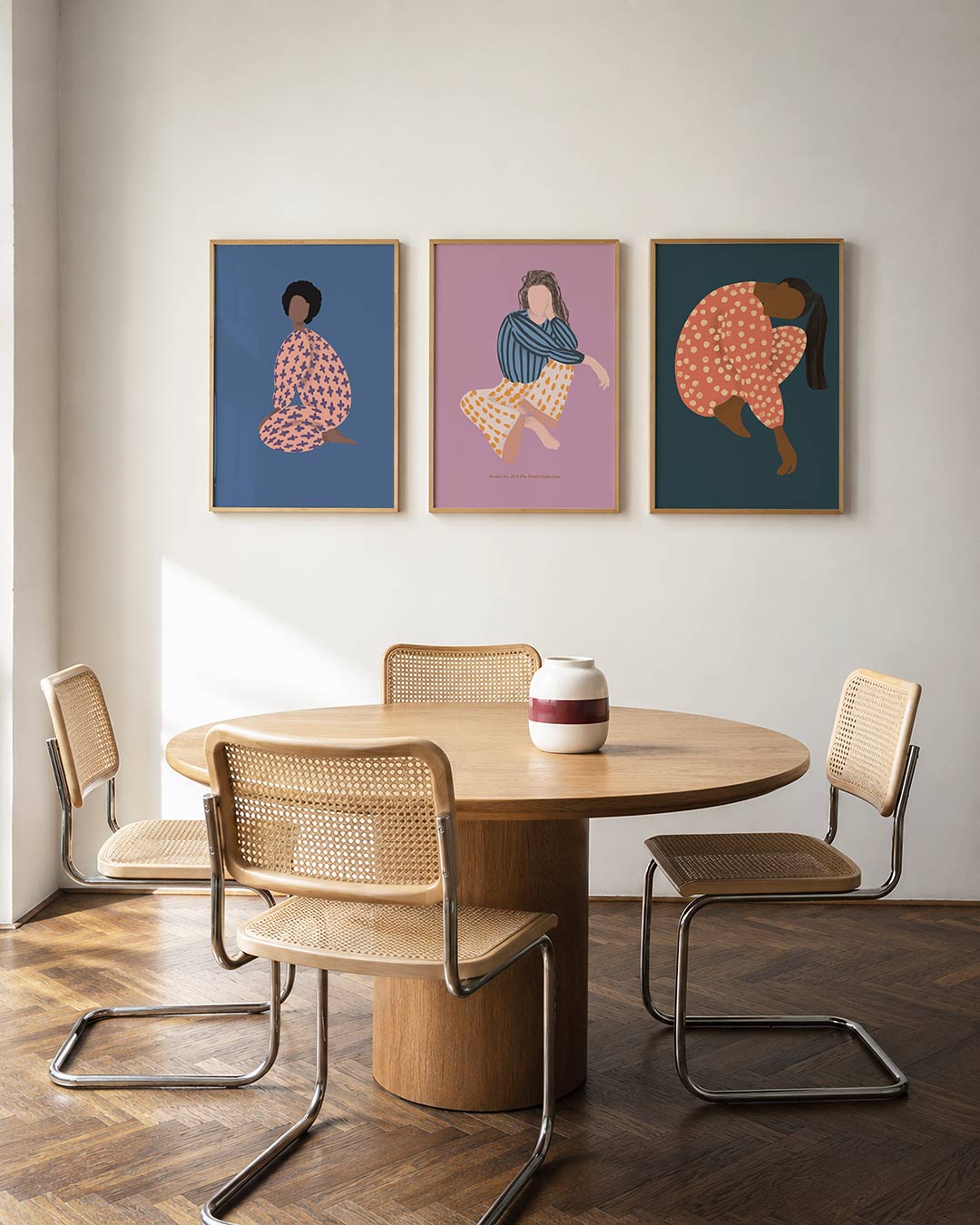 Vorm en kleur driedelige posterset in interieur