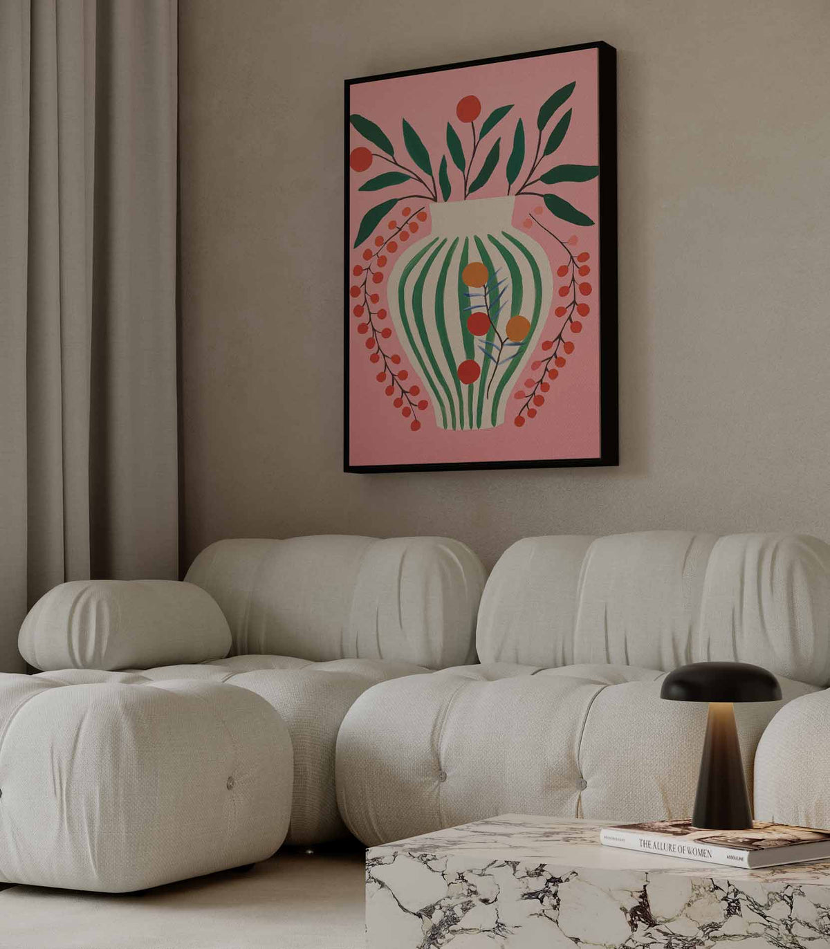 Vrolijke Vaas op Roze Achtergrond – canvas wanddecoratie in portret formaat