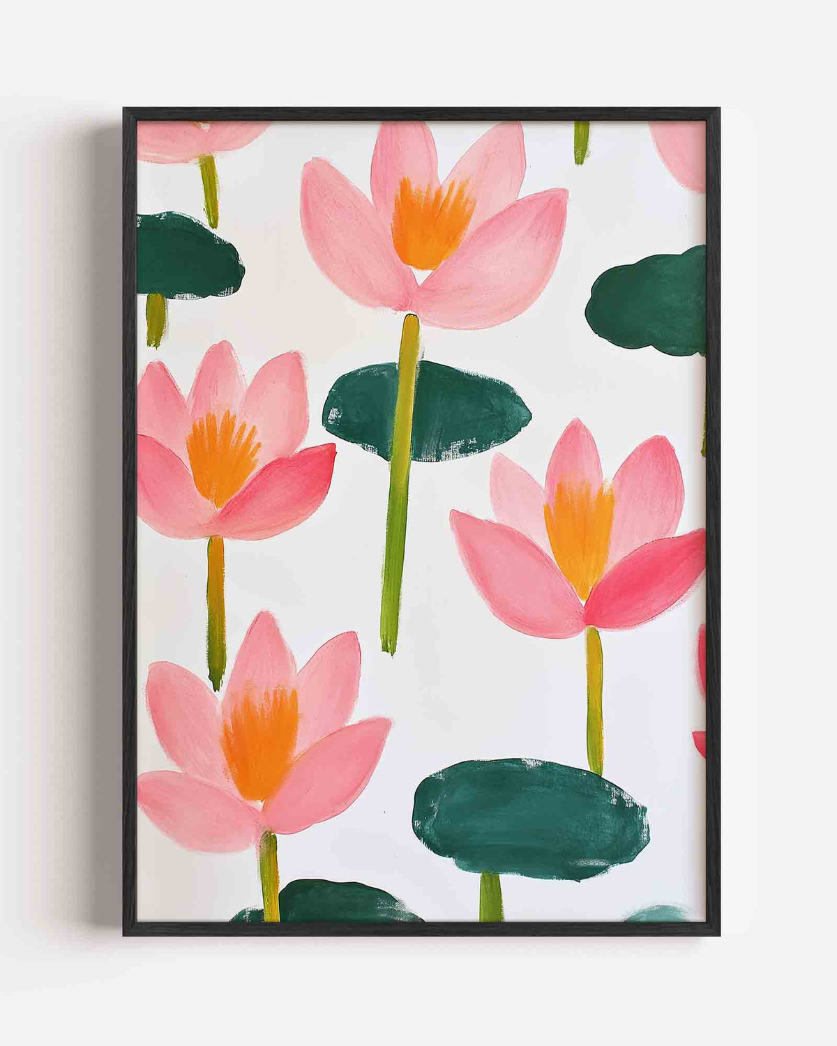 Roze bloemen en groene bladeren – bloemen portret poster als wanddecoratie