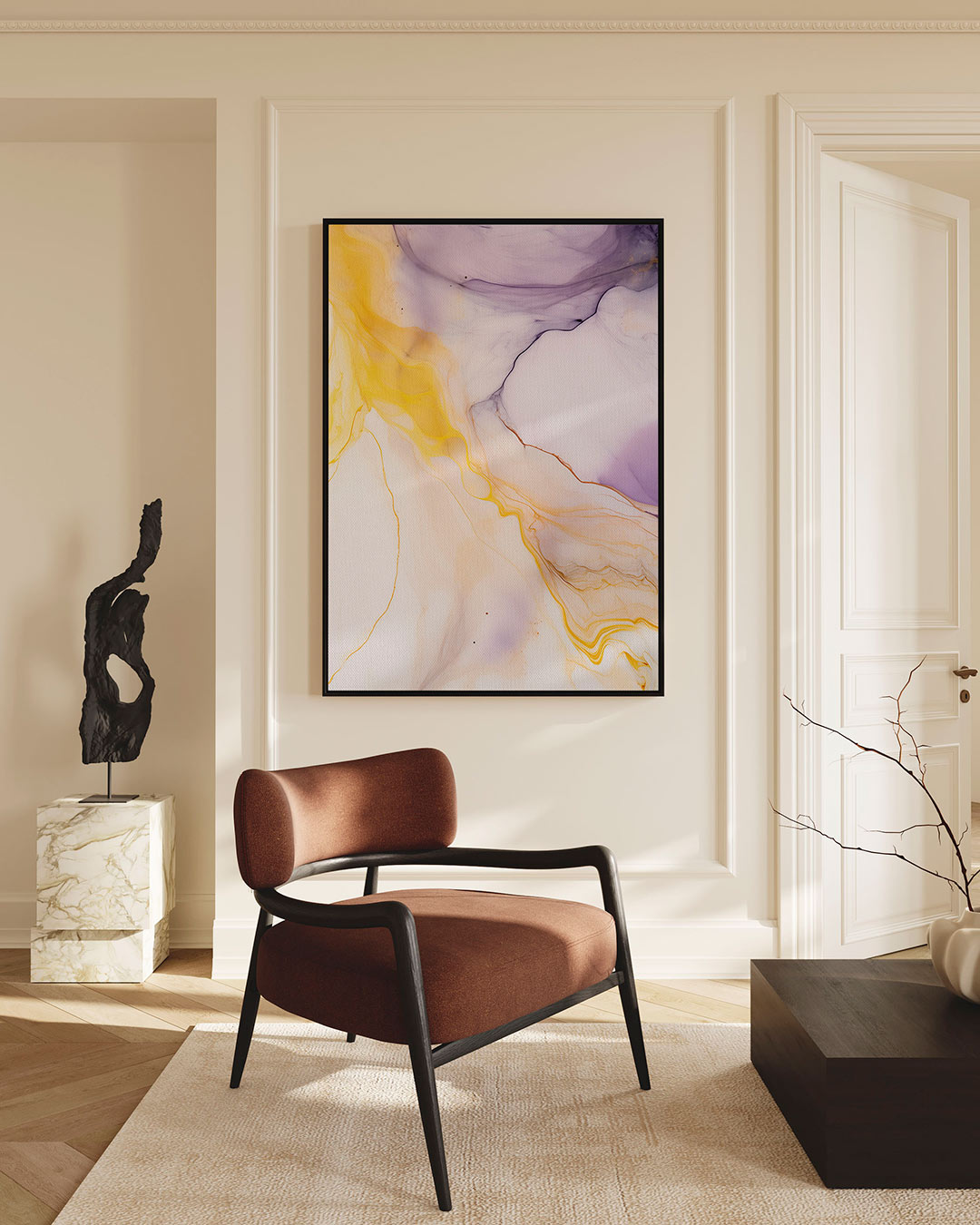 Vloeiende kleurencompositie – Gele – staande wanddecoratie