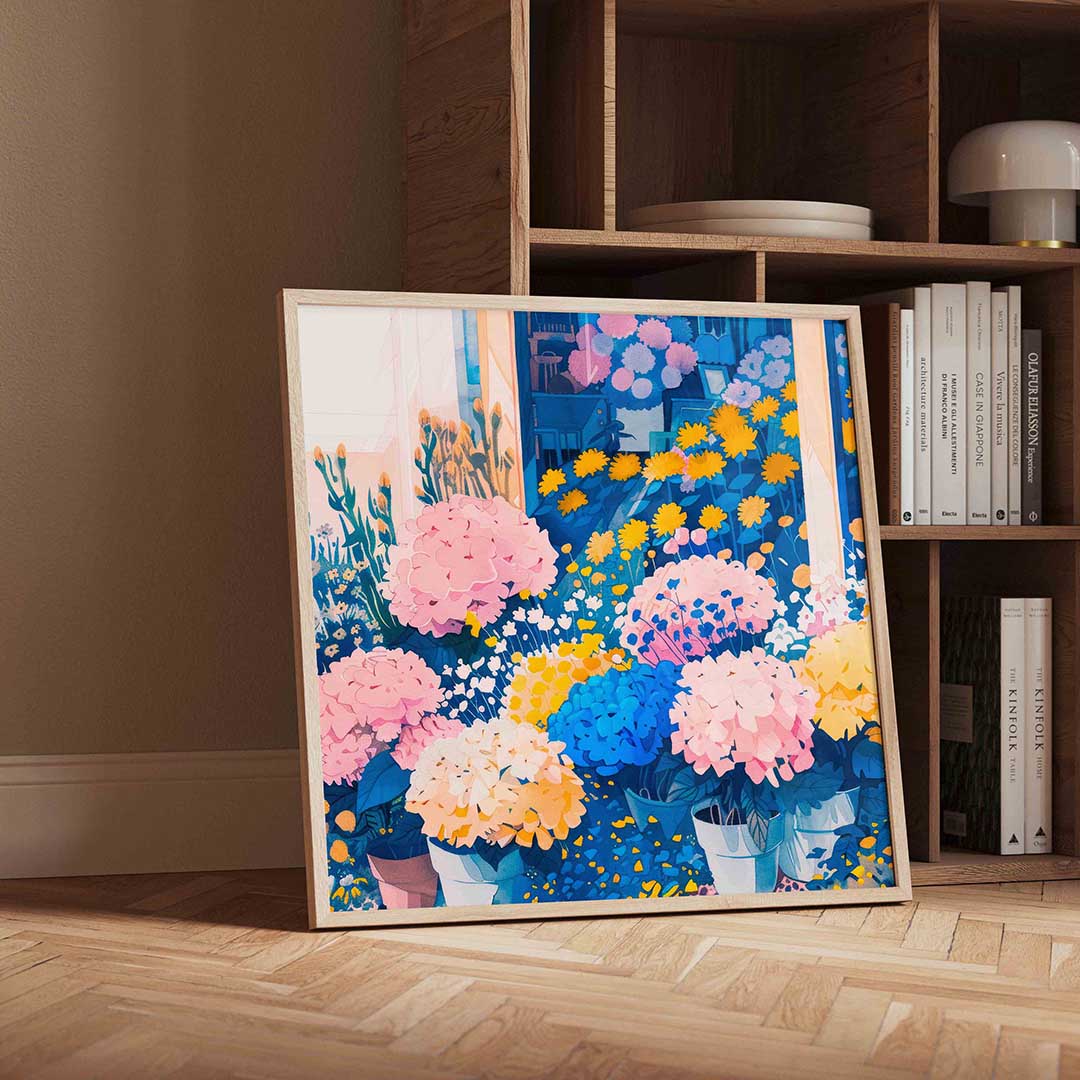 Bloemen en potten – geïllustreerde wandkunst als vierkante poster
