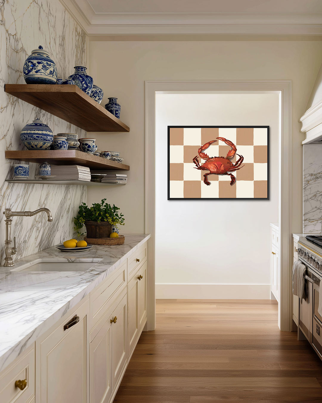 Krab op geruit patroon – alternatieve weergave van het kunstwerk