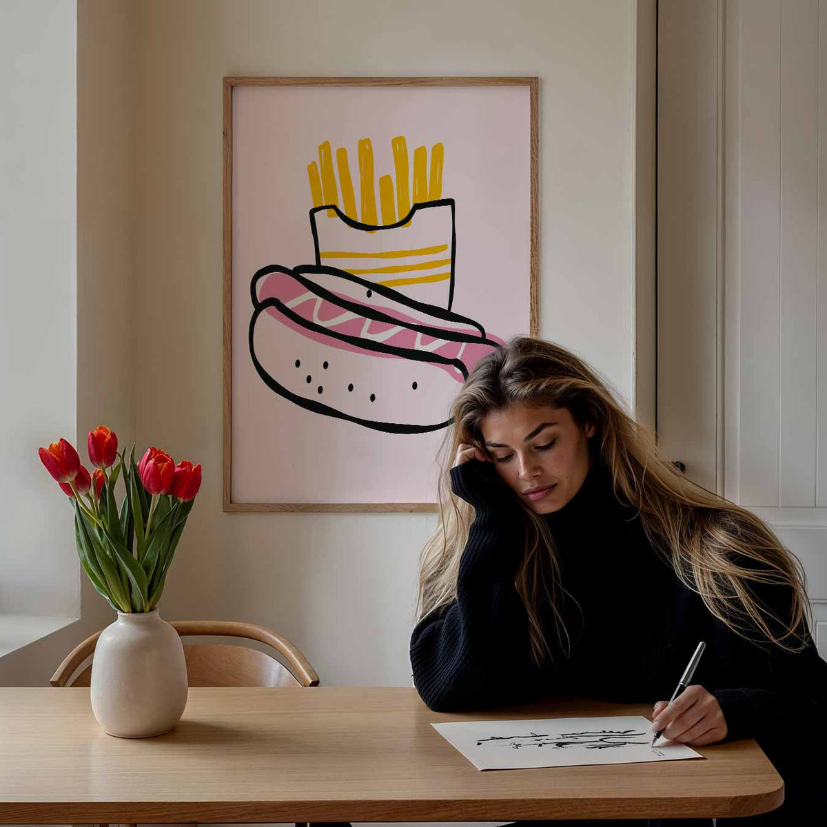 Speelse Fastfood – staande muurposter met zomerse uitstraling