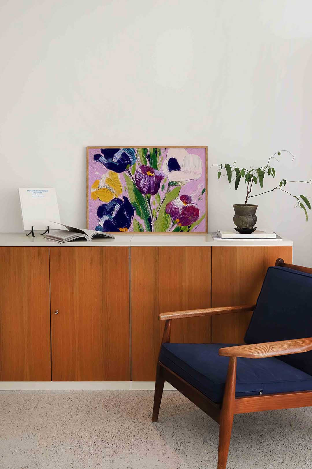 Bloemen in levendige kleuren – liggende bloemen wanddecoratie van WallArtistic