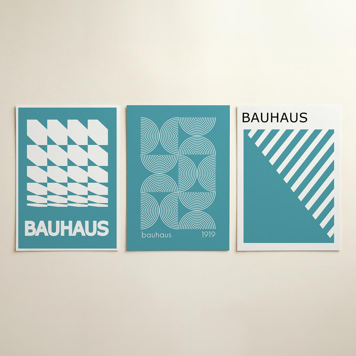 Vorm en ritme posterset – detailweergave – deze posterset in drie delen toont een dynamisch lijnenspel van witte en blauwe