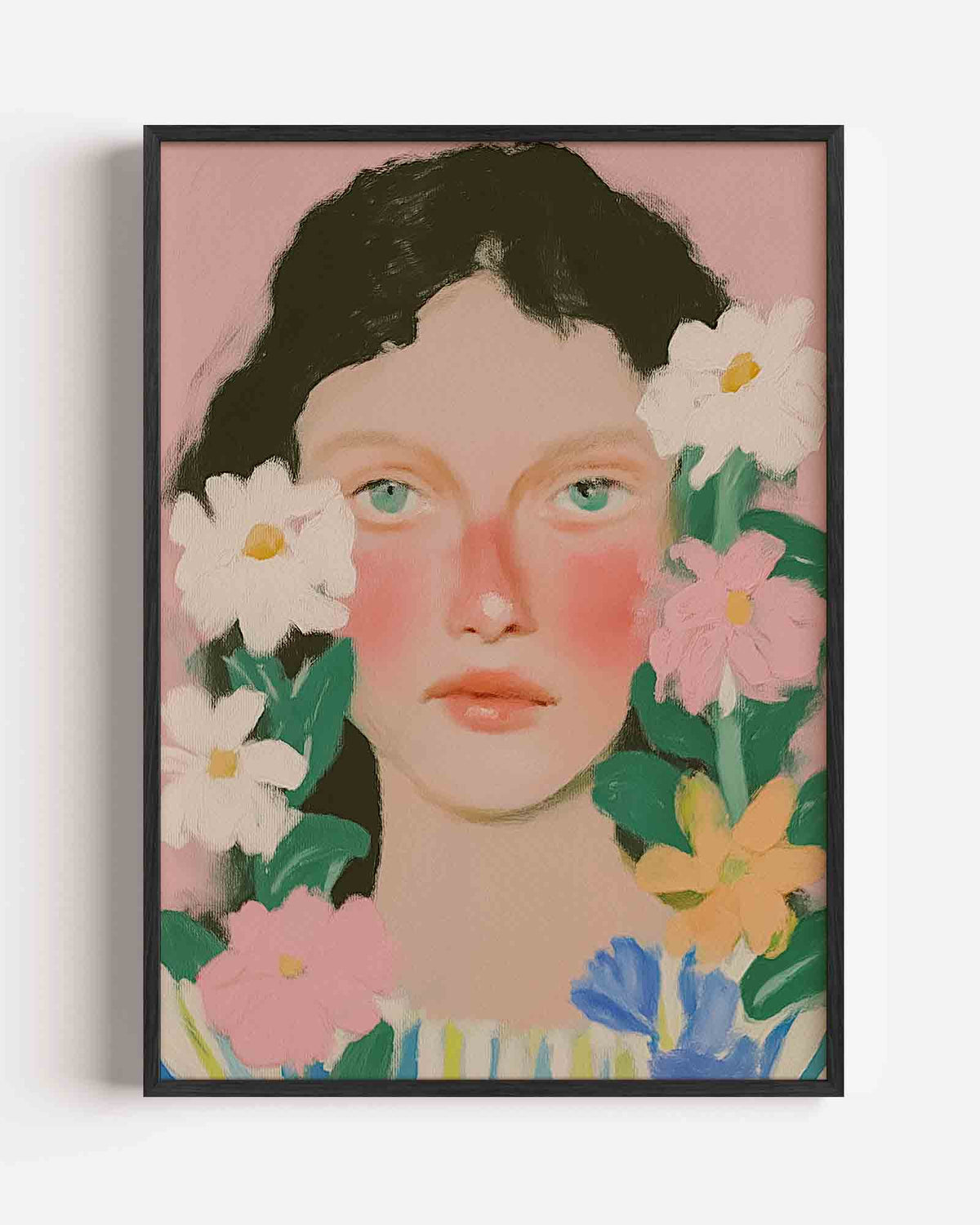 Bloemen en gezicht – pastel portret poster als wanddecoratie