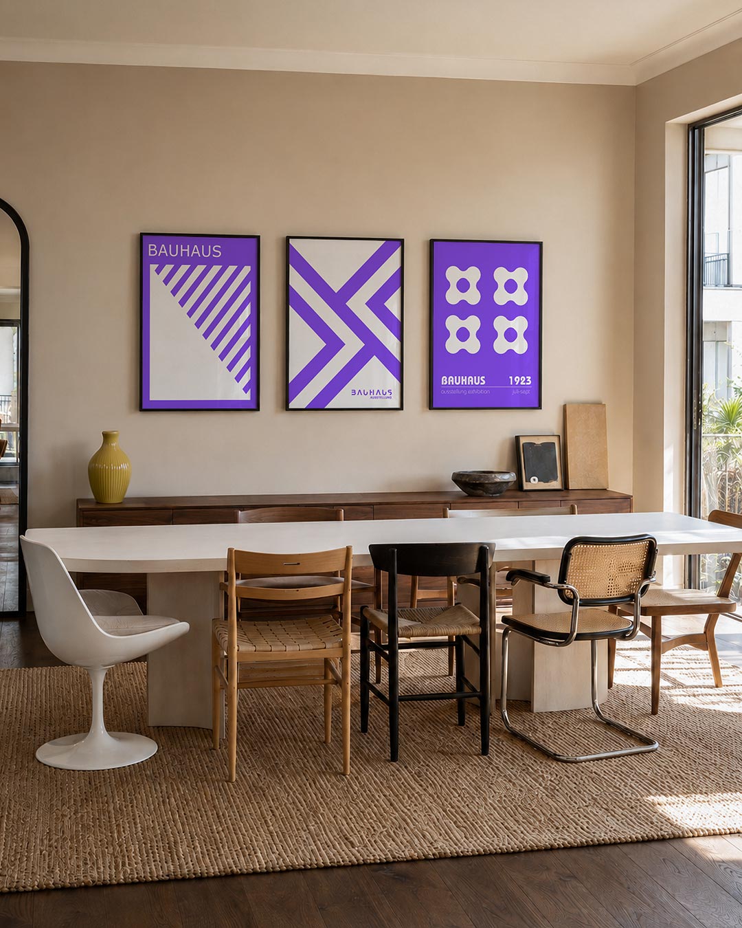 Lijnen en vlakken driedelige posterset – deze posterset in drie delen toont een dynamisch lijnenspel
