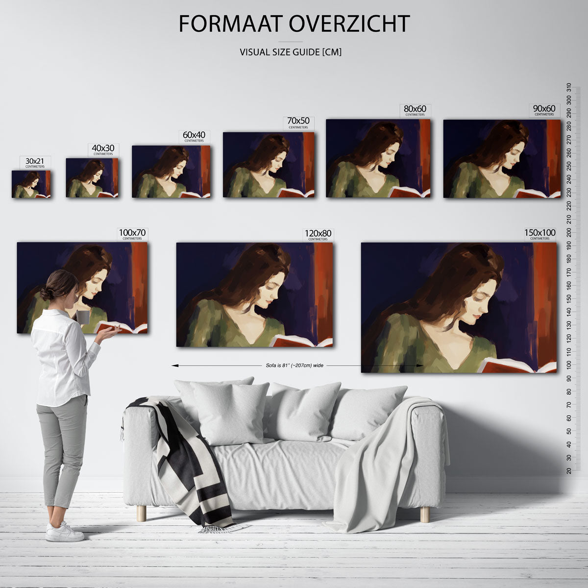 Lezende vrouw – liggende muurposter met vrouwelijk portret