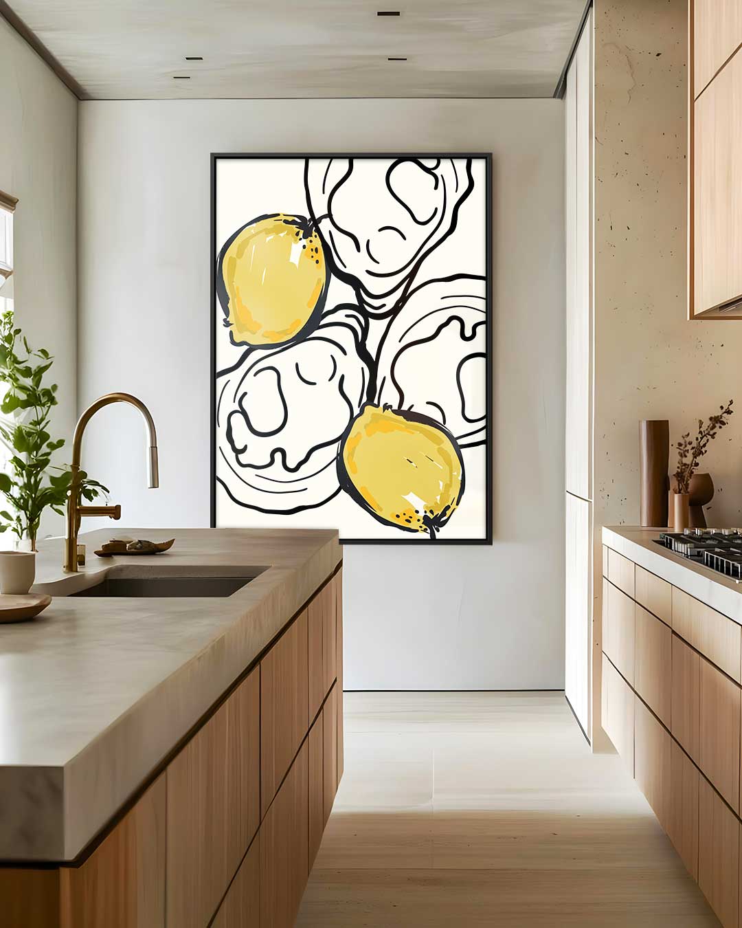 Citroenen en Lijnen – staand kunstwerk voor modern interieur