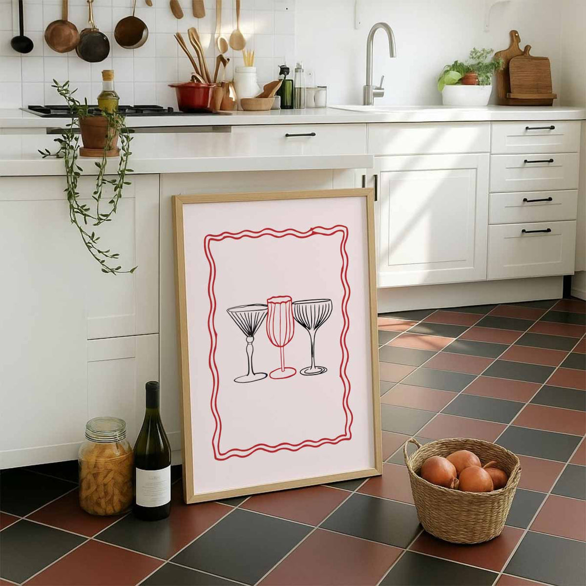 Elegante Cocktailglazen – staande muurposter voor keuken of eethoek