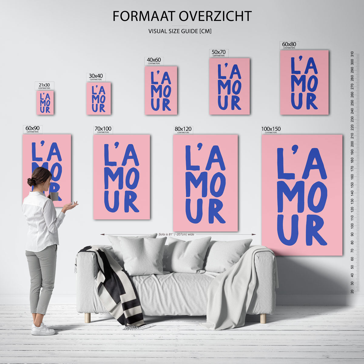 L'amour tekst – staande muurposter met kleurrijke abstracte vormen
