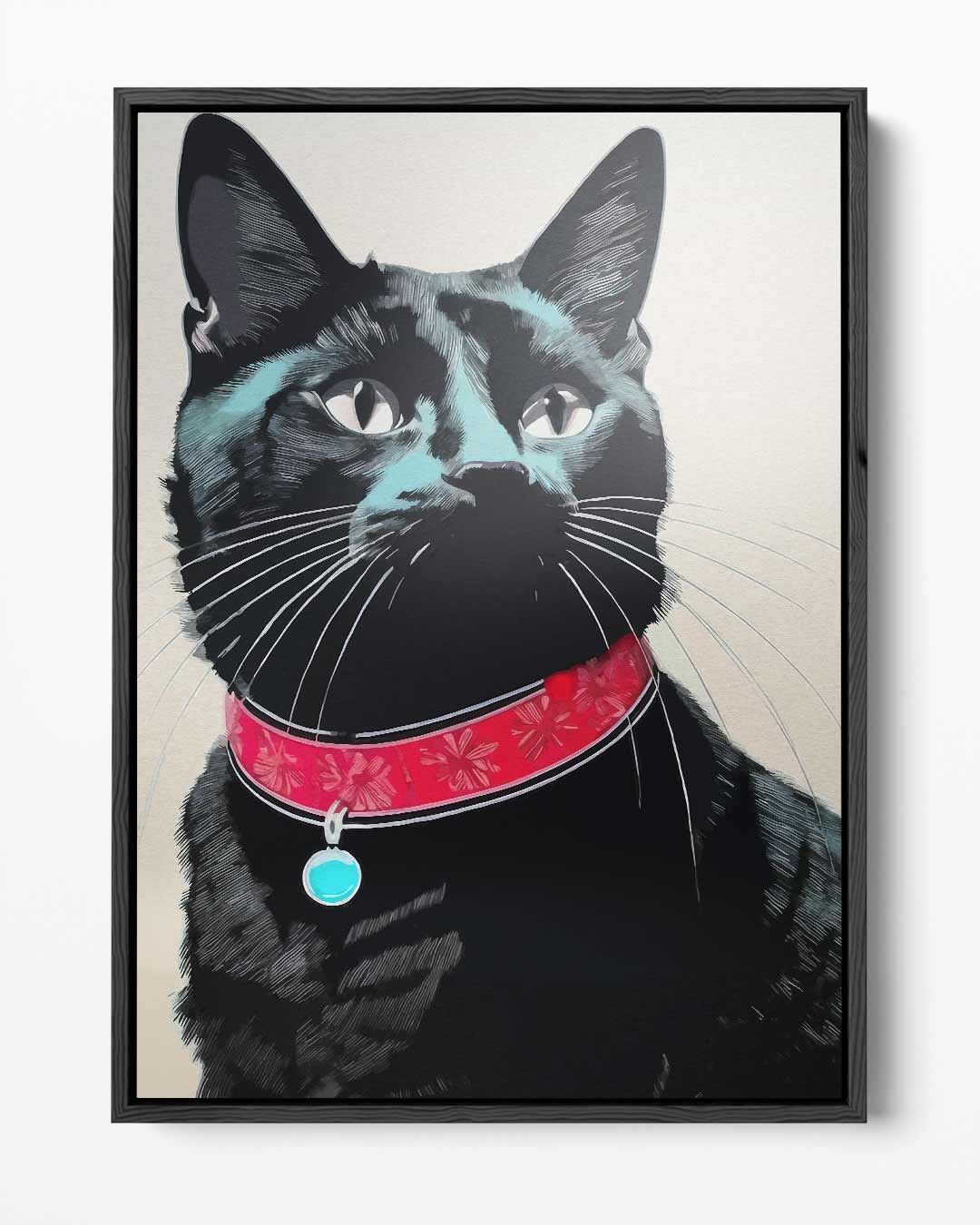 Prachtige Kat in Zwart Portret – portret kunstwerk als wanddecoratie