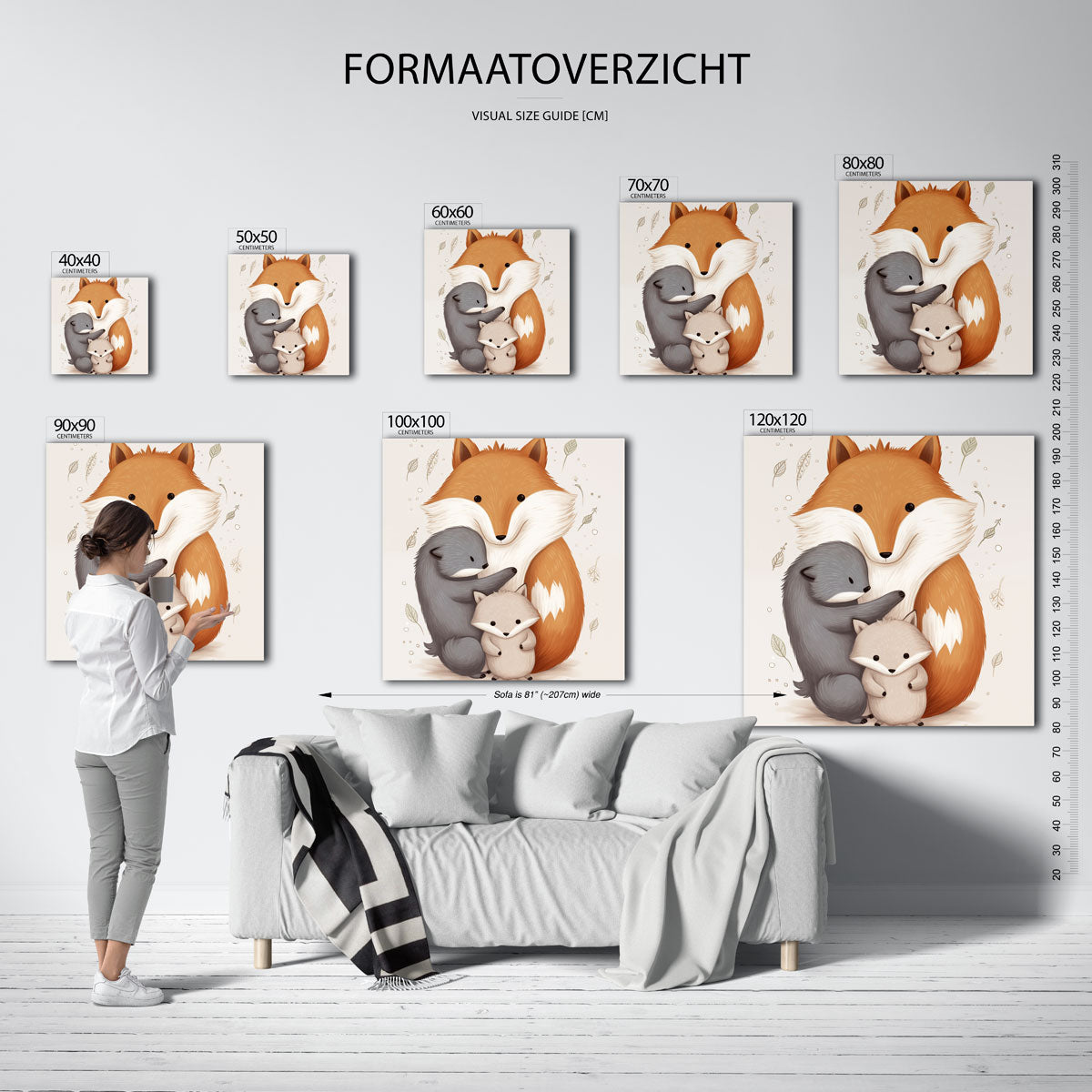 Vossenfamilie – vierkante muurposter voor de kinderkamer