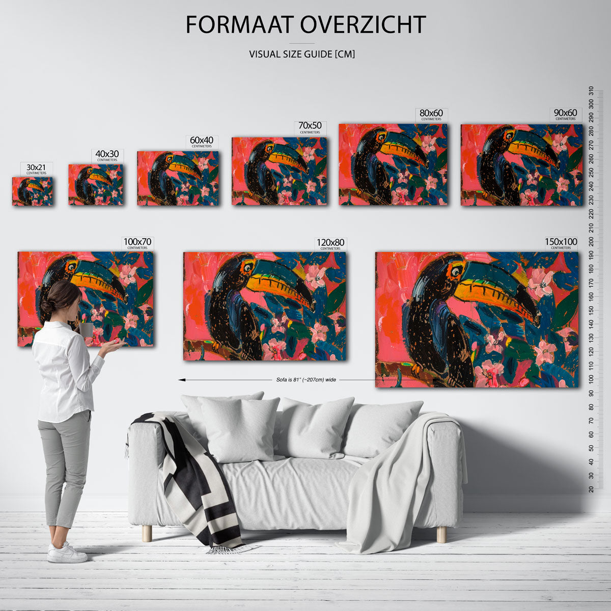 Toekan en bloemen – liggende muurposter met dierenthema