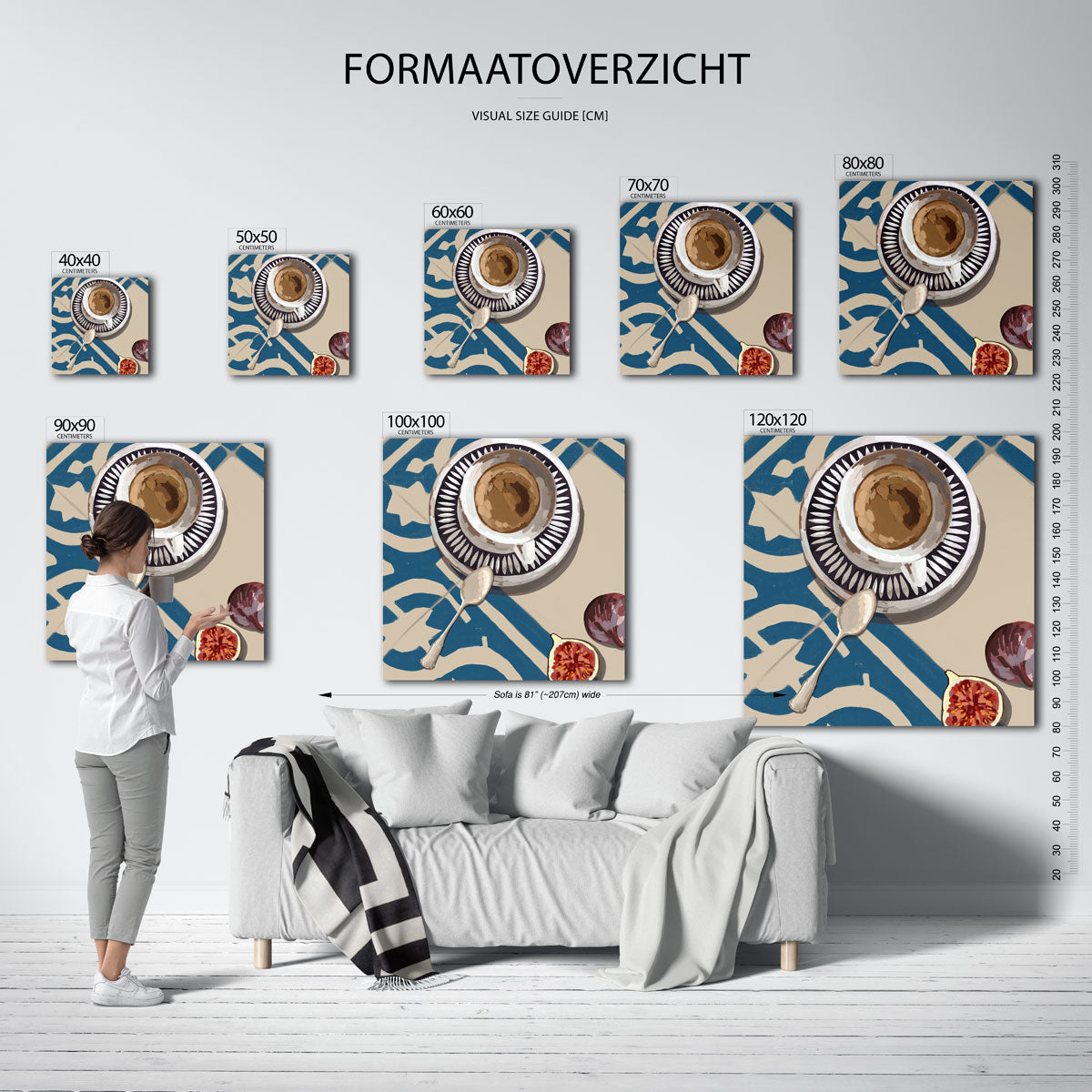 Koffiekop en vijgen – vierkante muurposter voor keuken of eethoek