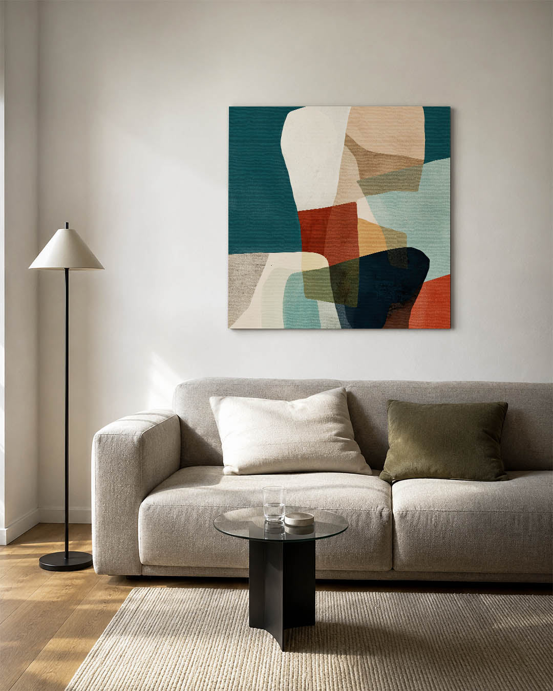 Organische vormen compositie kunstwerk – vierkante wanddecoratie – dit kunstwerk toont een dynamische mix van overlappende