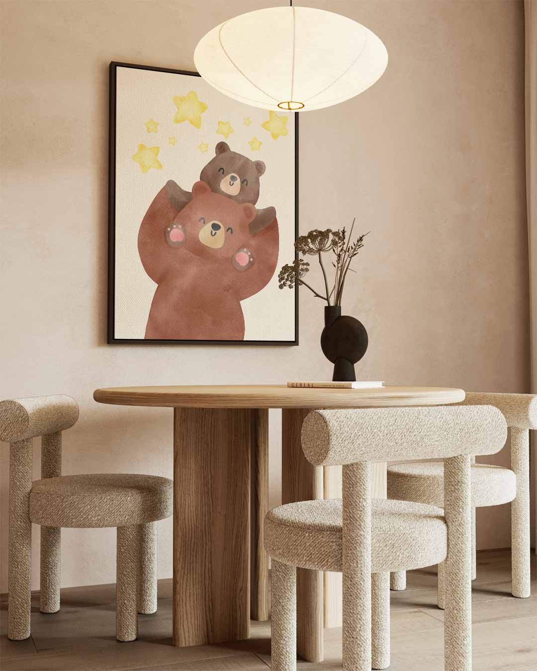 Knuffelende Beertjes Onder Sterren – staand kunstwerk voor modern interieur