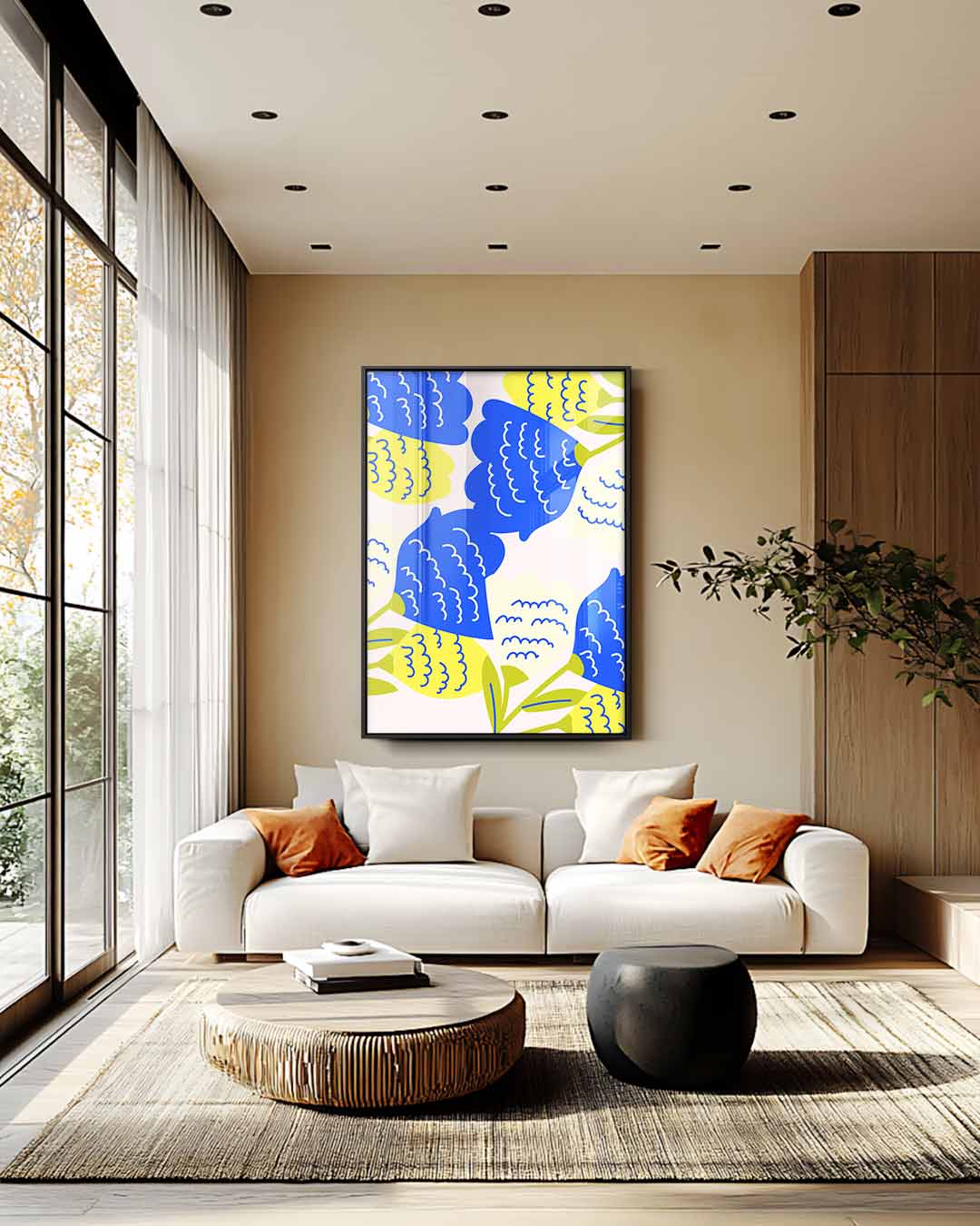 Bloemenexplosie – kunstwerk met zwarte baklijst