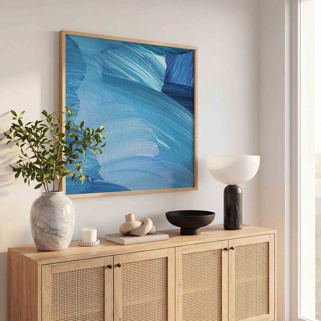 Blauwe penseelstreken – schilderkunst als moderne vierkante poster