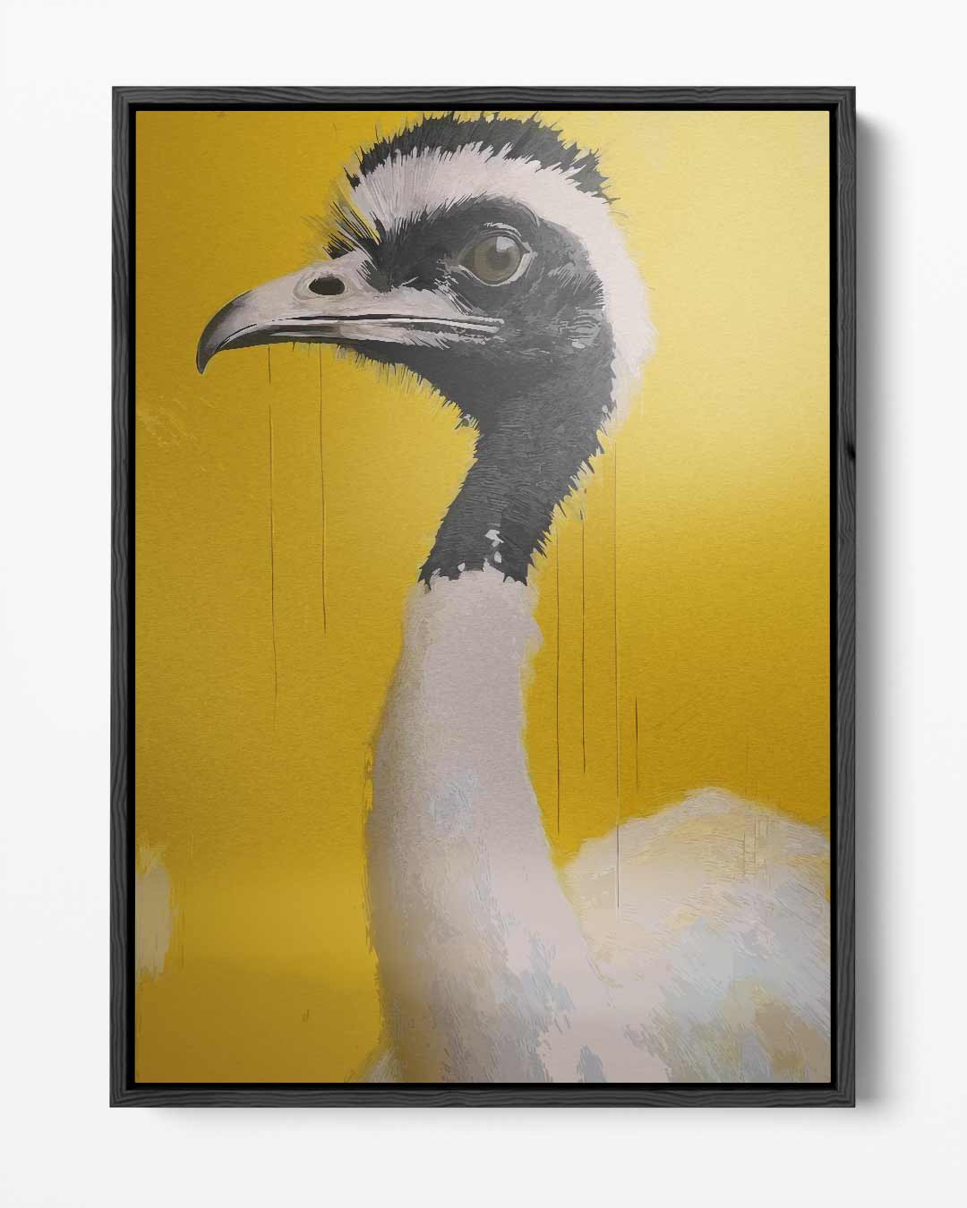 Majestueuze Vogel op Geel – portret kunstwerk als wanddecoratie