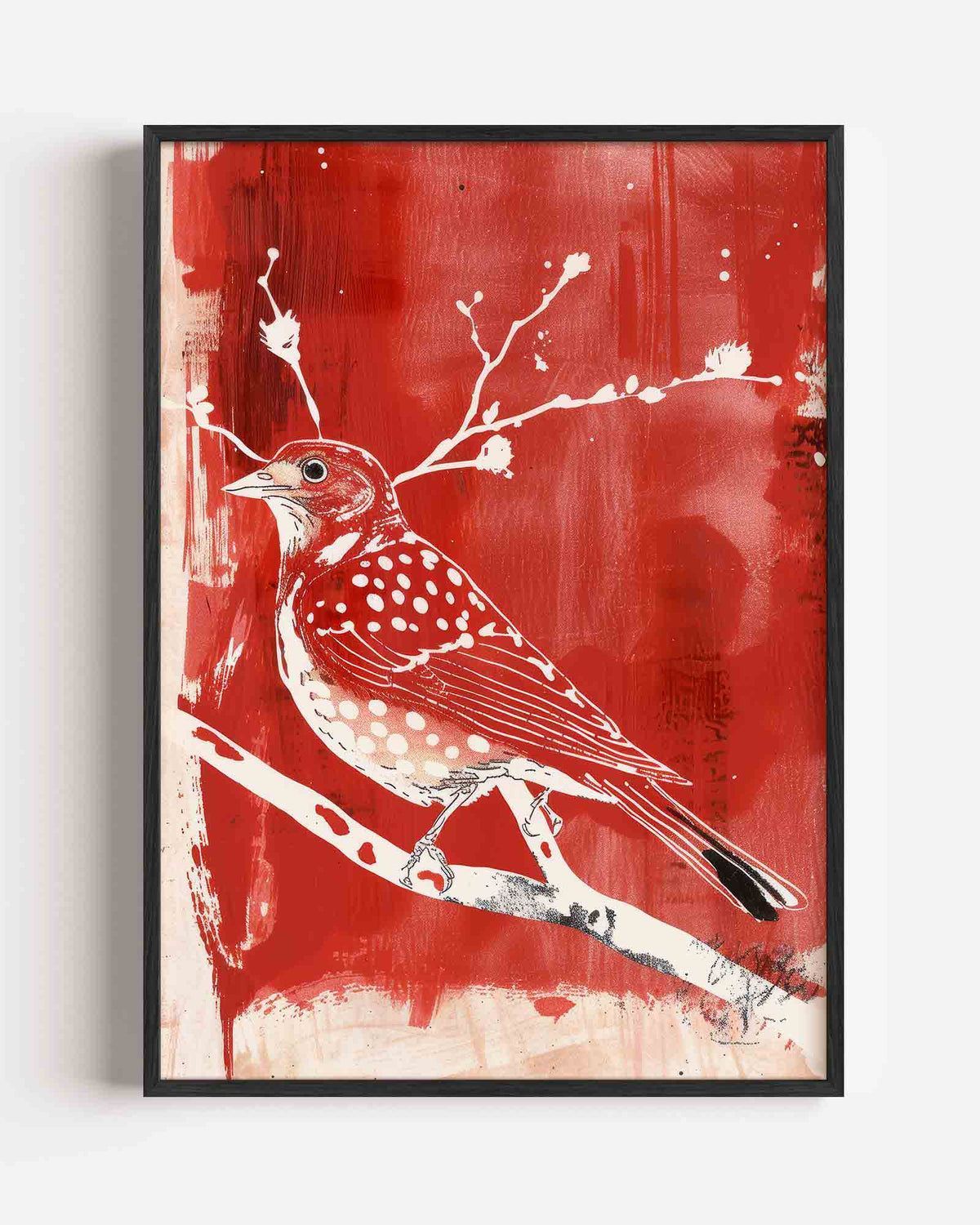 Vogel op tak – Kunst & Design poster als staande wanddecoratie